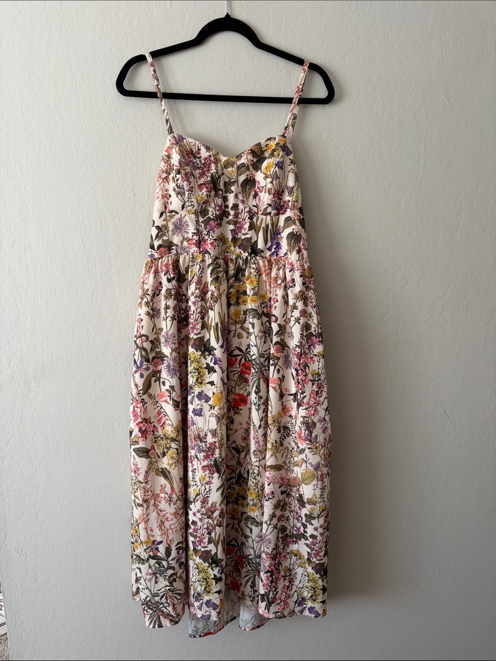 Cider Floral Midi Dress in Cream with Pink, Yellow, Green & Purple